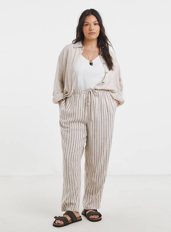 SIMPLY BE Neutral Stripe Barrel Trouser 16